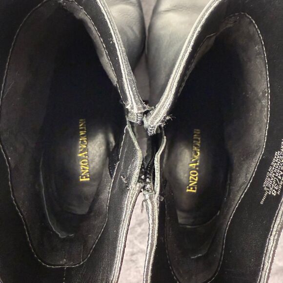Enzo Angiolini Black Leather Pointed Toe Block Heel Ankle Boots - Picture 7 of 10